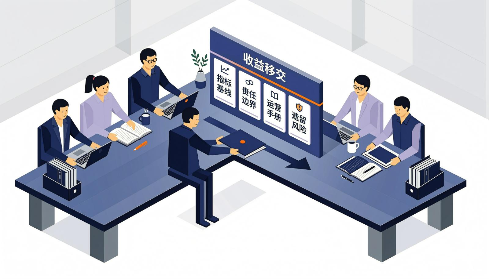 上线前完成收益移交并核对四项交接内容的信息图