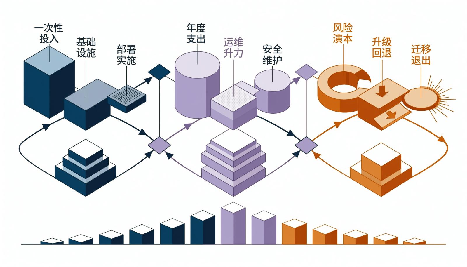私有化部署成本结构信息图:一次性投入、年度支出与风险成本